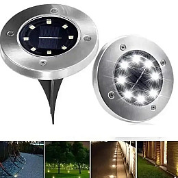 Садовый уличный светодиодный фонарь-подсветка на солнечной батарее Solar Disk Lights 8 LED 164-12328830