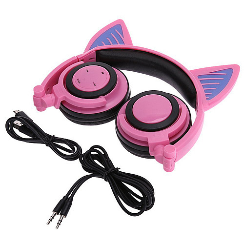 Bluetooth наушники LINX BL108A с кошачьими ушками LED Розовые (SUN0482)