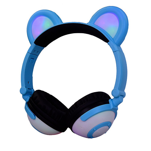Наушники Linx Bear Ear Headphone с медвежьими ушками LED подсветка 350 mAh Голубой (SUN1861)