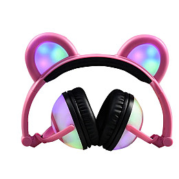 Наушники Linx Bear Ear Headphone с медвежьими ушками LED подсветка 350 mAh Розовый (SUN1862)