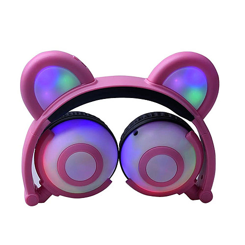 Наушники Linx Bear Ear Headphone с медвежьими ушками LED подсветка 350 mAh Розовый (SUN1862)