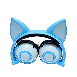 Наушники Linx Bear Ear Headphone с ушками Лисички LED Голубой (SUN2650)