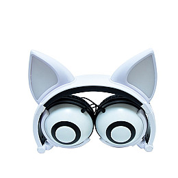 Наушники с ушками SUNROZ Linx Bear Ear Headphone Лисички LED 1,5 м Белый (SUN2649)