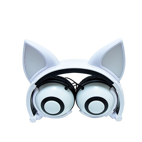 Наушники с ушками SUNROZ LINX Bear Ear Headphone Лисички LED 1,5 м Белый (SUN2649)