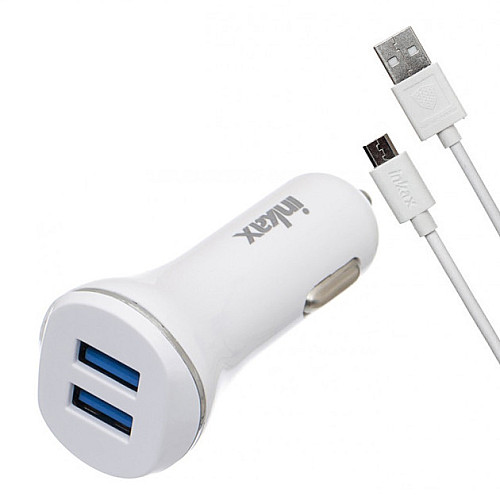 Автомобильное зарядное устройство inkax CC-12 2USB 2.1A microUSB White (av087-hbr)