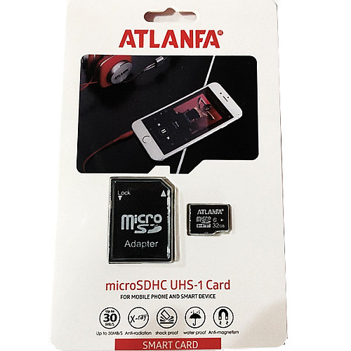 Карта пам'яті Atlanfa micro sd 32Gb із адаптером 10 class Чорна