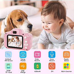 Детская цифровая фотокамера VigohA c 2.0 дисплеем и с функцией видео Розовый