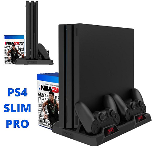 Зарядна док-станція для PS Playstation 4/PS4 SLIM/PRO для 2-х геймпадів та 16 дисків XPRO PSCharger Dobe