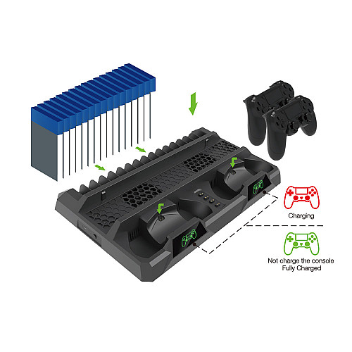 Зарядна док-станція для PS Playstation 4/PS4 SLIM/PRO для 2-х геймпадів та 16 дисків XPRO PSCharger Dobe