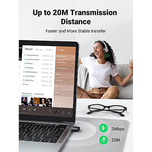 Bluetooth-адаптер Ugreen USB Bluetooth 5.0 Черный (80890)