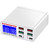 Зарядная станция с дисплеем на 6 портов Addap MCS-896P, мультизарядное устройство с 4×USB-A и 2×Type-C портами, 87W, Белая (0234)