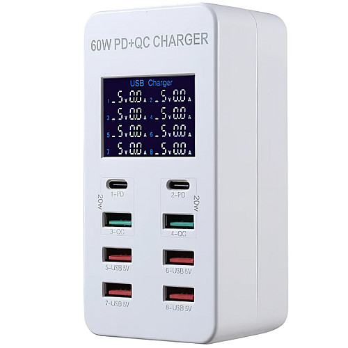 Сетевое зарядное устройство на 8 разъемов Addap WLX-A8T Type-C + USB-A PD 3.0 и QC 3.0