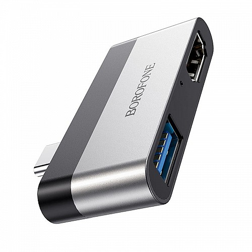 Переходник Borofone DH2 USB-C папа на USB3.0 + HDMI HD TV Silver