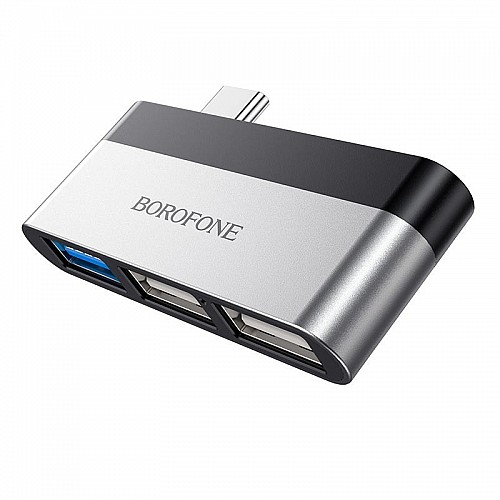 Переходник Borofone DH1 USB-C папа на USB3.0 + USB2.0*2 Silver