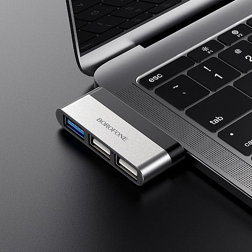 Переходник Borofone DH1 USB-C папа на USB3.0 + USB2.0*2 Silver