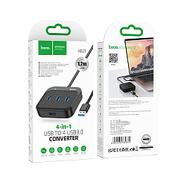 Мульти адаптер Hoco HB31 4 в 1 USB до 4 USB 3.0 F Hub конвертер до USB3.0*4 жіночий 1.2 м.