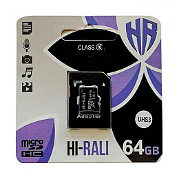 Карта пам'яті з адаптером Hi-Rali Micro SDXC 64гб UHS-3 Class 10 Чорний