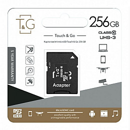 Карта памяти с адаптером T&G Micro SDXC 256gb UHS-3 Class 10 Черный