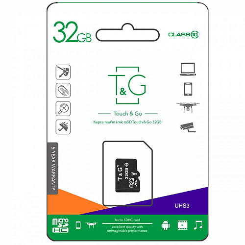 Карта пам'яті T&G Micro SDHC 32гб UHS-3 10 Клас Чорний