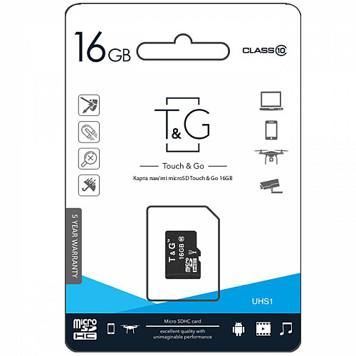 Карта пам'яті T&amp;G Micro SDHC 16гб UHS-1 10 Клас Чорний