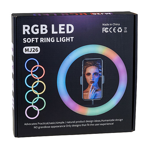 Кольорова кільцева RGB LED лампа MJ26 26см RJB Light 1 кріплення, роз'єм USB Чорна