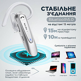 Bluetooth-гарнитура с шумоподавлением New Bee Белая (WNB-845)