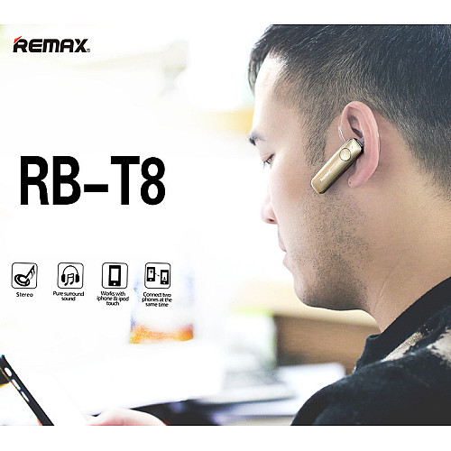 Моногарнітура Remax RB-T8 Bluetooth 4.1 до 5 год Multipoint Gold