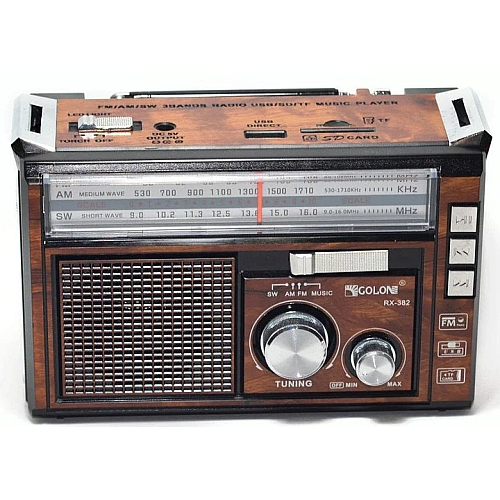 Універсальне радіо з ліхтариком/USB/SD/акумулятором Golon RX-382 FM/AM/SW з ліхтарем LED Коричневий (1931180060)