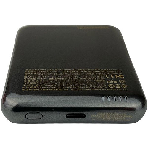 Зовнішній павербанк Remax RPP-509 5000 mAh 15W MagSafe 20W PD USB-C+QC чорний