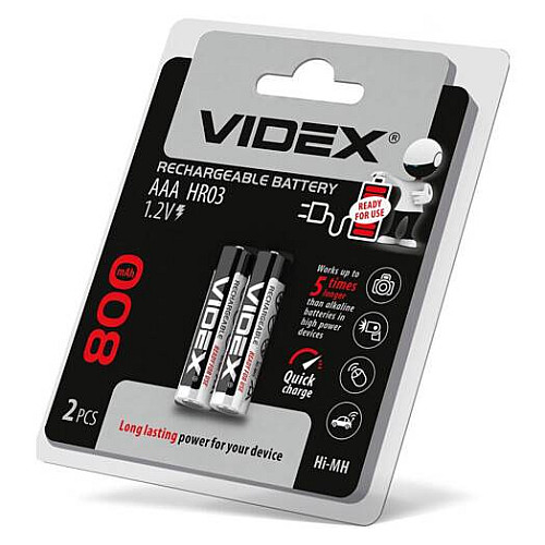 Аккумуляторная батарейка Videx AAA HR03 800mAh 2 шт