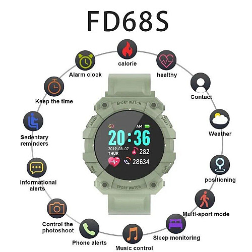 Сенсорний розумний смарт-годинник Smart FD68S Green (16102-hbr)
