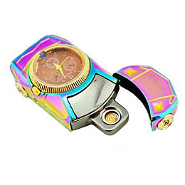 Электроимпульсная USB зажигалка с часами Jinlun 813 Разноцветная