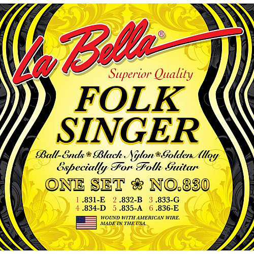 Струны для классической гитары La Bella 830 Folksinger Black Nylon Golden Alloy Medium