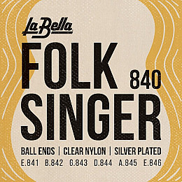 Струны для классической гитары La Bella 840 Folksinger Silver Nylon Silver Alloy Medium