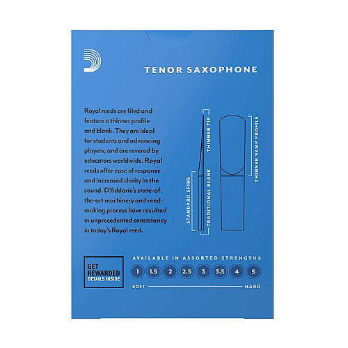 Трости для саксофона тенор D'Addario Royal RKB1025 - Tenor Sax #2.5 - 10-Pack