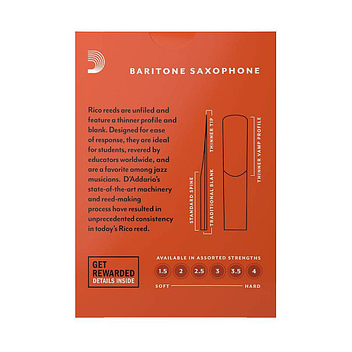 Трости для саксофона баритон D'Addario Rico RLA1025 - Baritone Sax #2.5 - 10-Pack