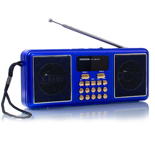 Портативний радіоприймач акумуляторний FM радіо YUEGAN YG-1881US з SD-картою MP3 плеєр сонячна панель синій