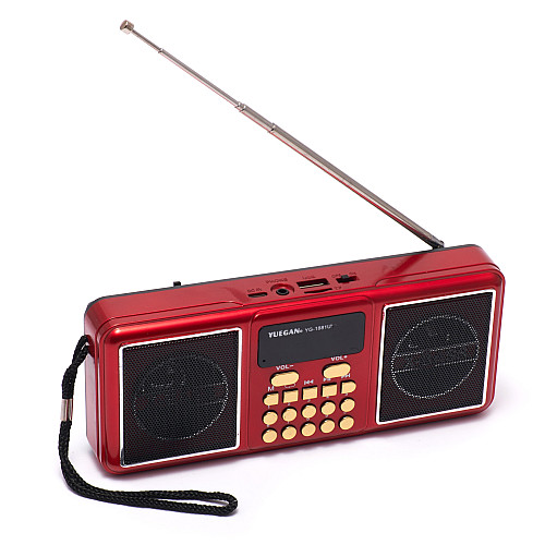 Портативний радіоприймач акумуляторний FM радіо YUEGAN YG-1881UR з SD-картою, MP3 плеєр червоний