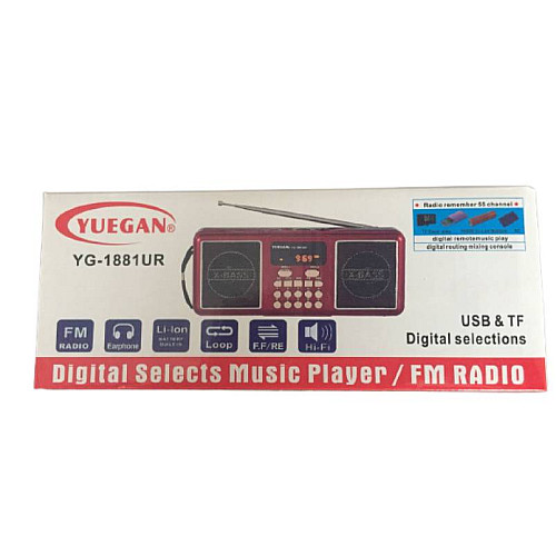 Портативний радіоприймач акумуляторний FM радіо YUEGAN YG-1881UR з SD-картою, MP3 плеєр червоний
