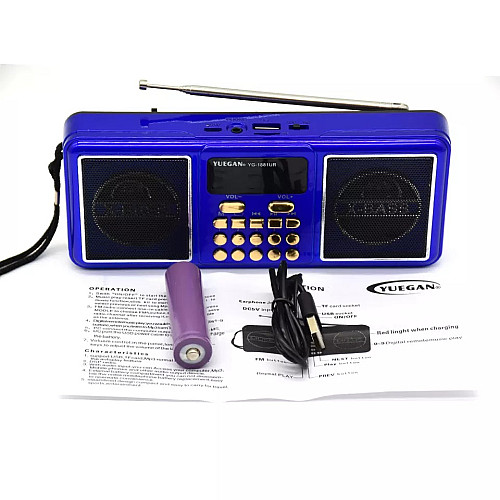 Портативний радіоприймач акумуляторний FM радіо YUEGAN YG-1881UR з SD-картою MP3 плеєр синій