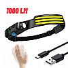<strong>Мощный налобный фонарь с улучшенным аккумулятором SUNROZ 10W W689-3 1500 mAh 3xCOB+XPE 1000LM USB Type-C IPX4 Черный</strong>