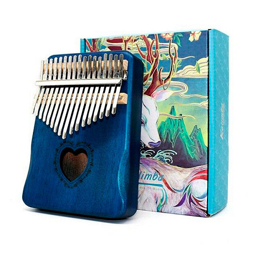 Музичний інструмент Калімба Kalimba K-17Sn80 на 17 язичків 184x130x50 Синє з гравіруванням сердечко