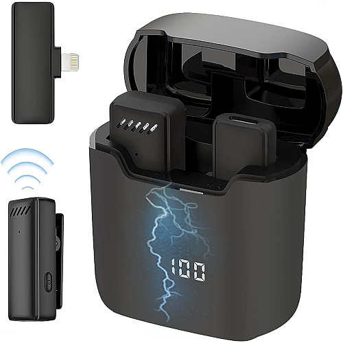 Бездротовий Lightning петличний мікрофон із зарядним кейсом Savetek P32 Apple iPhone iPad до 20 м