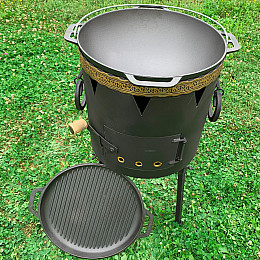 Комплект Котел чавунний з кришкою-гриль та пічкою без димоходу Brizoll 12 л (1674122821)