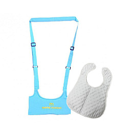 Набір дитячі віжки-ходунки Walking Assistant Moby Baby Блакитний та Слюнявчик на кнопці Білий (n-1056)