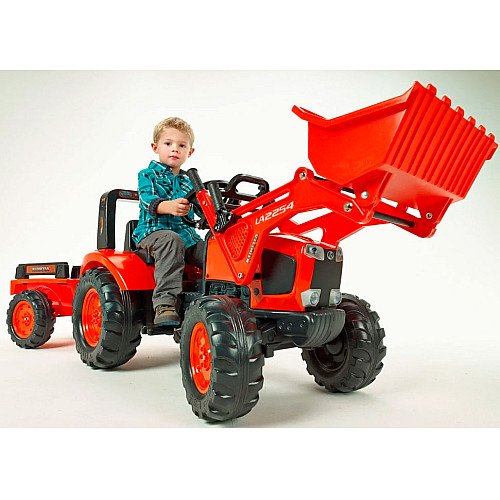 Педальный трактор для детей с прицепом и ковшом Kubota Red Falk IG31850