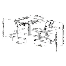 Комплект парти та стільця для школяра FunDesk Sorrico 705 x 545 x 540-760 мм Blue