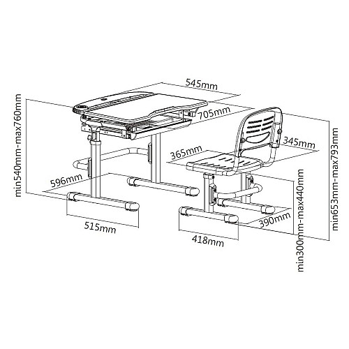 Комплект парты и стула для школьника FunDesk Sorrico 705 x 545 x 540-760 мм Blue