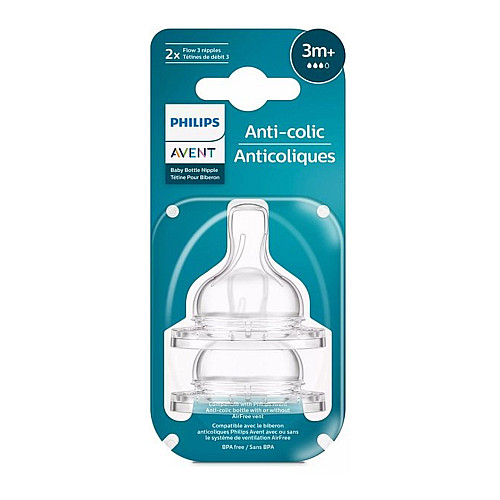 Соска силіконова Philips AVENT Анти-Колік середній потік від 3 міс 2 шт SCY763/02 (8710103996774)