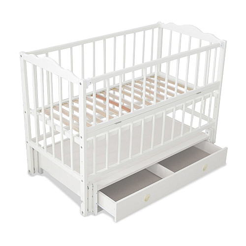 Кроватка детская с откидной боковиной+ящик Наталка Ангелина 120 х 60 см White (124729)
